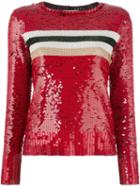 Aviù Striped Sequinned T-shirt, Women's, Size: 44, Red, Polyamide/polyester/spandex/elastane