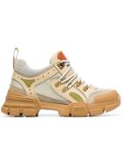 Gucci Beige, Green And Brown Flashtrek Leather And Mesh Sneakers -