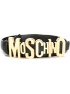 Moschino Logo Plaque Belt, Women's, Size: 110, Black, Calf Leather