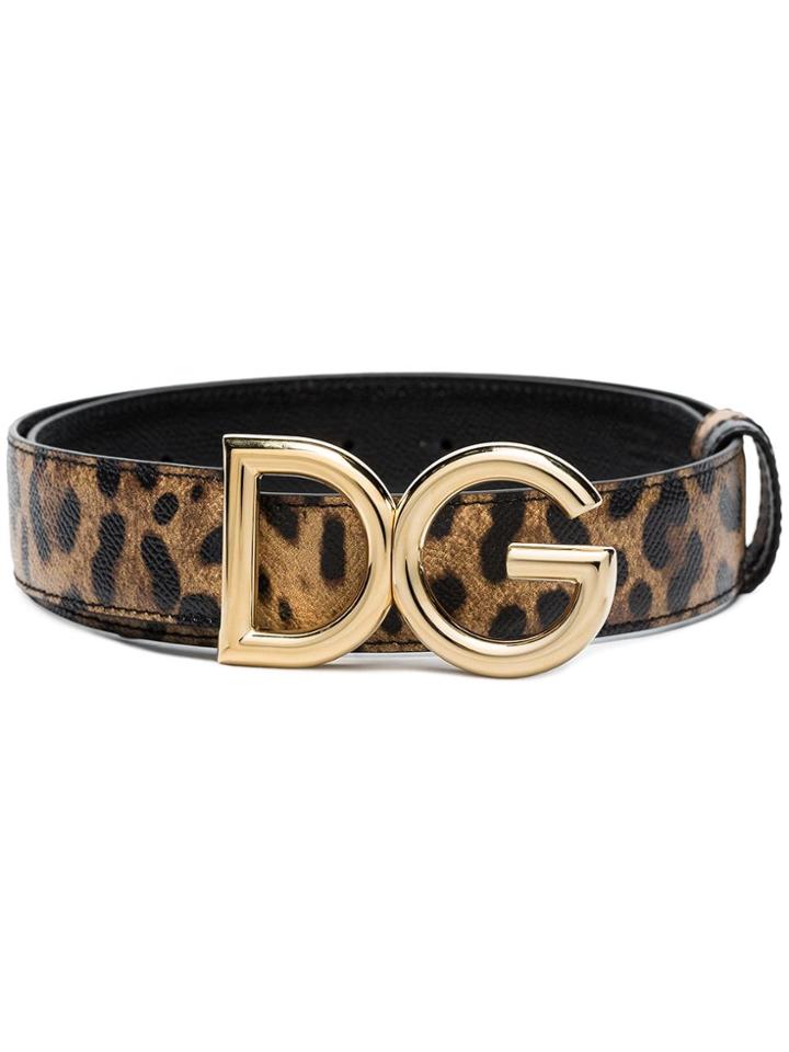 Dolce & Gabbana Brown Leopard Print Logo Leather Belt