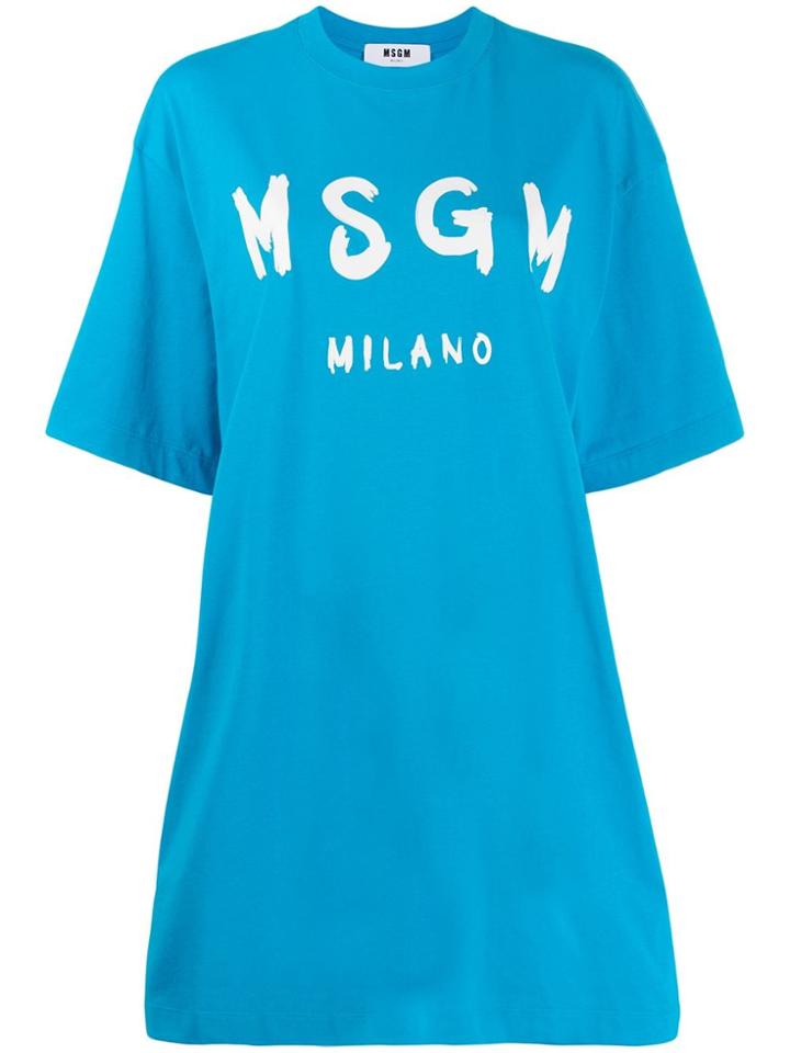 Msgm Printed Logo T-shirt Dress - Blue