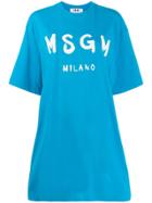Msgm Printed Logo T-shirt Dress - Blue