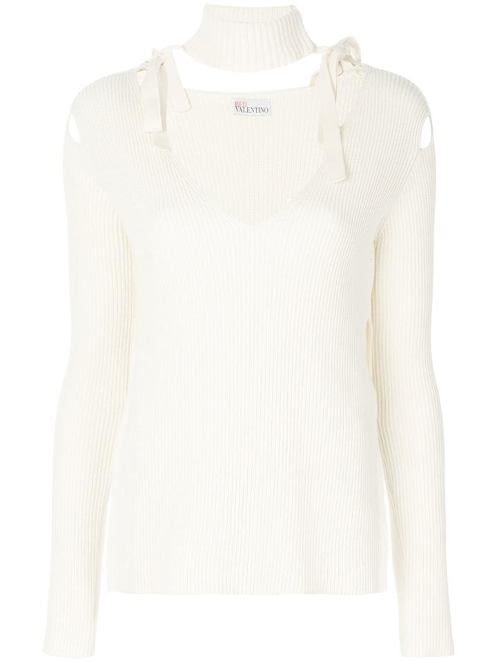 Red Valentino - Open Chest Roll Neck Ribbed Top - Women - Cotton - S, Nude/neutrals, Cotton