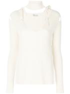 Red Valentino - Open Chest Roll Neck Ribbed Top - Women - Cotton - S, Nude/neutrals, Cotton
