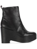 Robert Clergerie Black Leather Wedge Heel 105 Ankle Boots