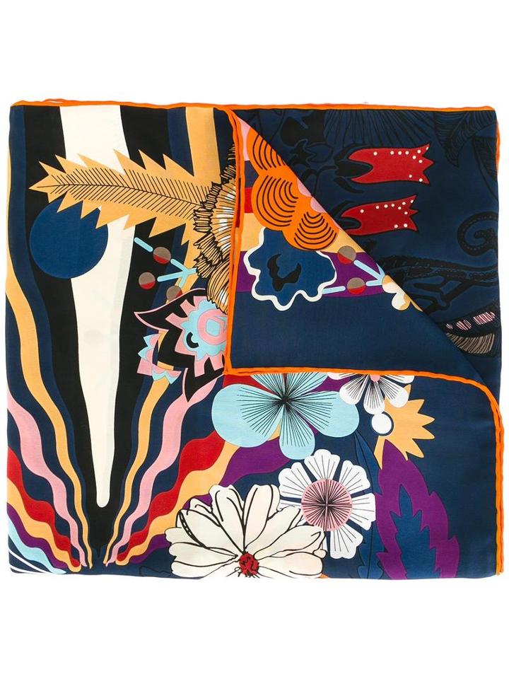 Fendi Hypnogarden Print Scarf, Women's, Blue, Silk