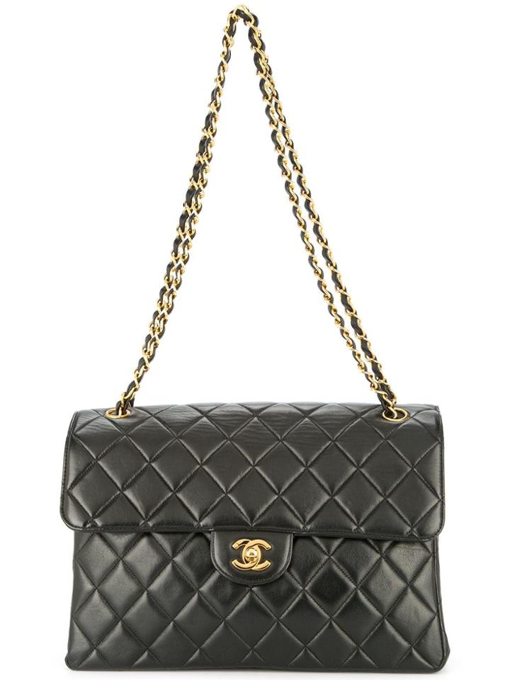 Chanel Vintage Quilted Cc Logos Both Sides Flap Shoulder Bag - Black