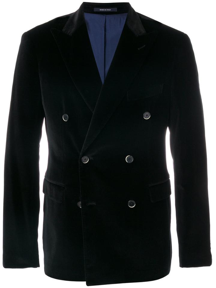 Dinner Double-breasted Velvet Blazer - Black