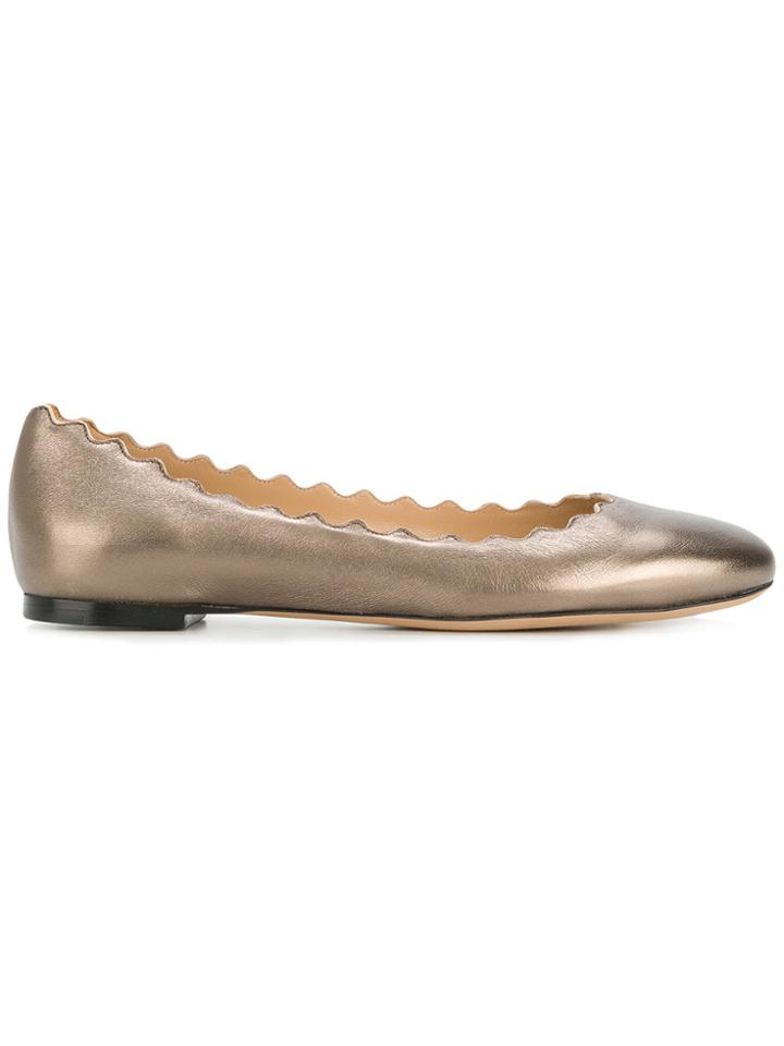 Chloé Scalloped Edge Ballerina Flats - Metallic