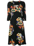 Etro V Neck Floral Print Midi Dress - Black