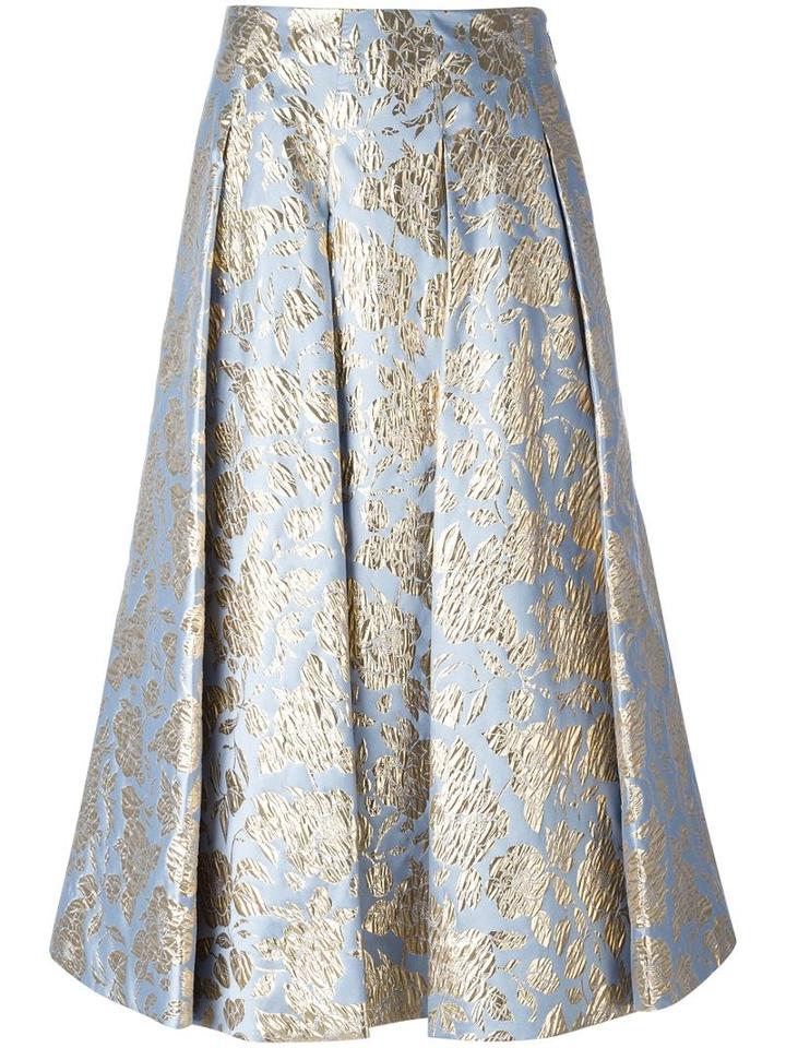 Msgm Floral Print Skirt, Women's, Size: 44, Blue, Polyester/polyamide/metallic Fibre