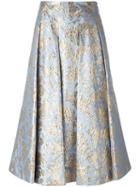 Msgm Floral Print Skirt, Women's, Size: 44, Blue, Polyester/polyamide/metallic Fibre