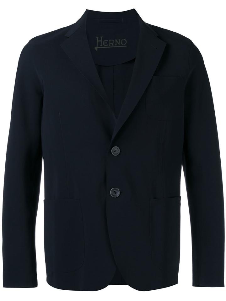 Herno Single Patch Pocket Blazer, Men's, Size: 50, Blue, Polyamide/spandex/elastane