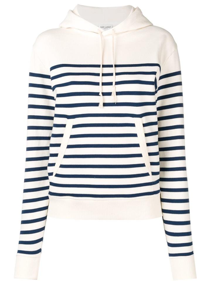Saint Laurent Horizontal Striped Hoodie - White