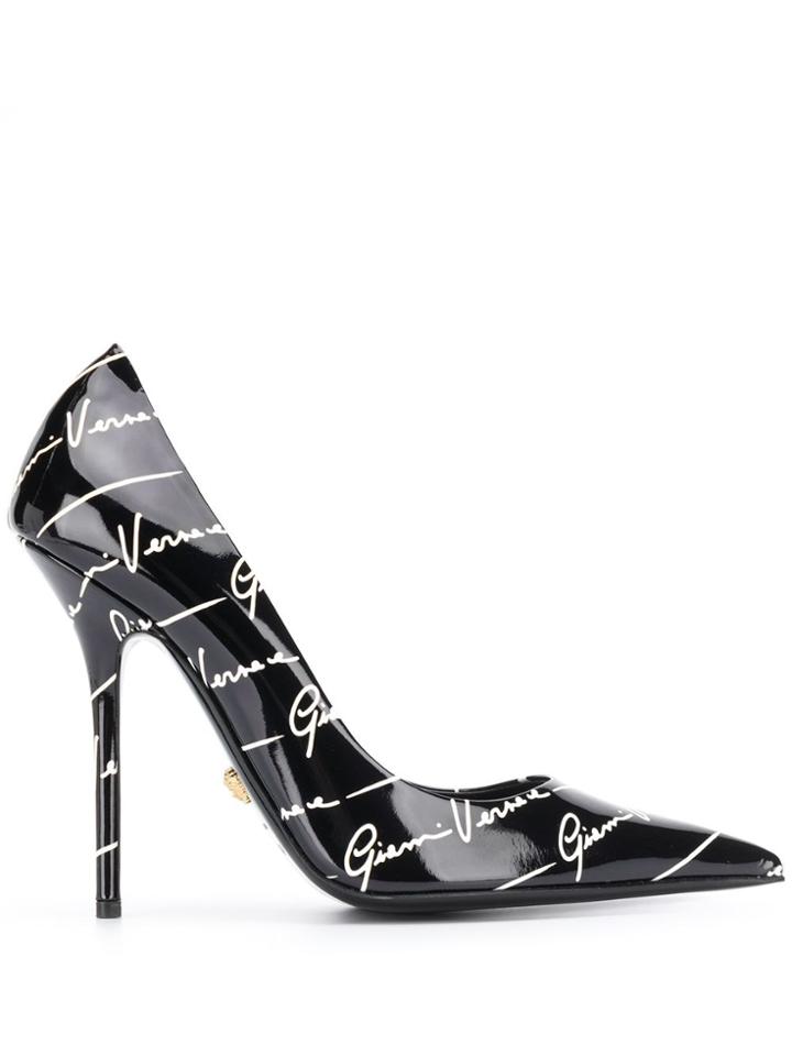 Versace Logo Striped Pumps - Black