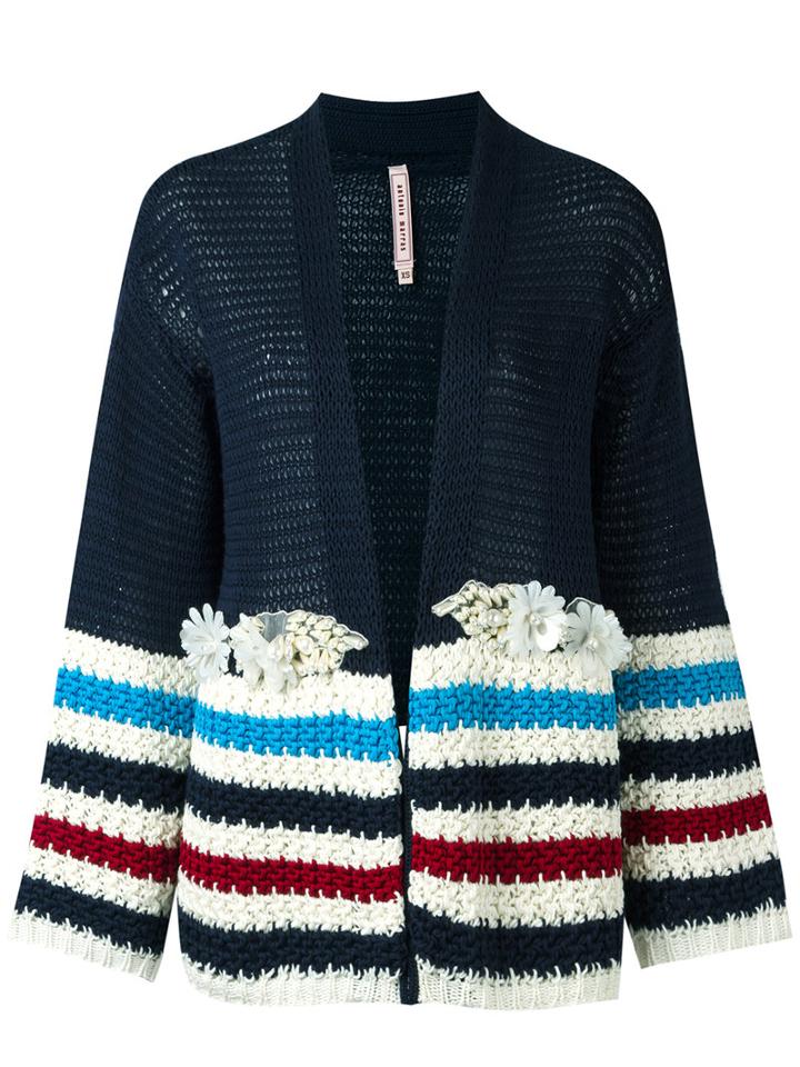 Antonio Marras Striped Panel Knit Cardigan, Women's, Size: 42, Blue, Cotton/polyester