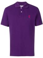Ami Paris Short Sleeve Polo Shirt With Red Ami De Coeur Patch - Purple
