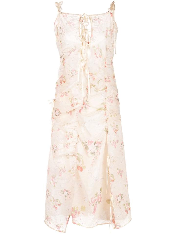 Renli Su Floral Print Lace-up Detail Dress - White