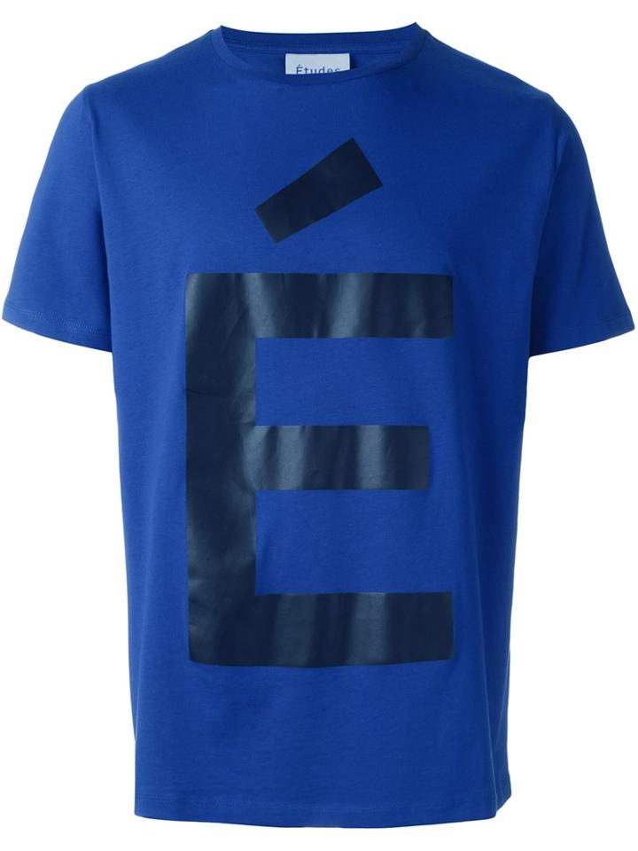 Études Logo Print T-shirt, Men's, Size: Large, Blue, Cotton
