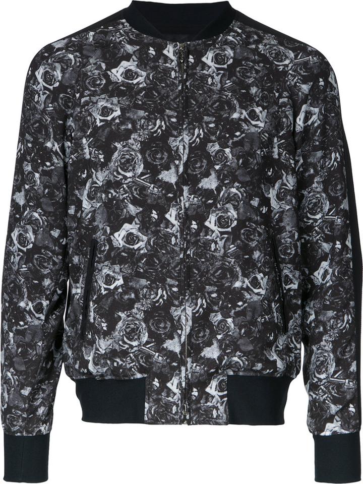 Roar Rose Print Bomber Jacket, Men's, Size: Iii, Black, Polyester