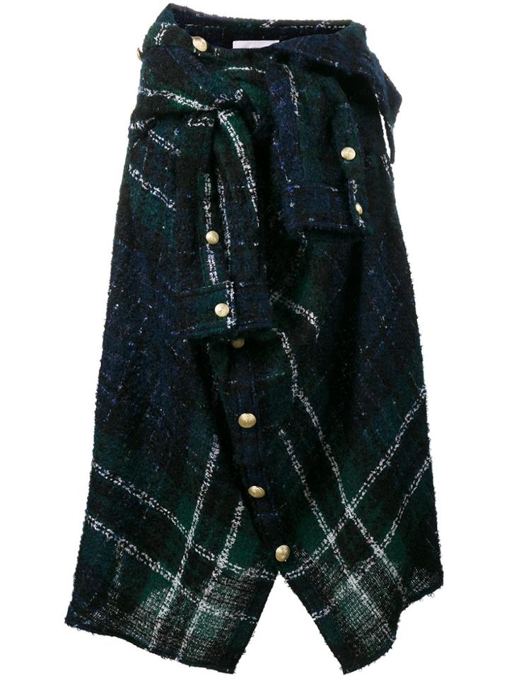 Faith Connexion Asymmetric Check Wrap Shirt Skirt - Blue