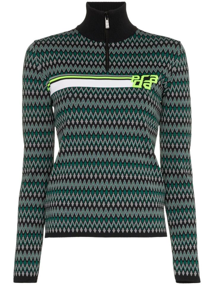 Prada Logo Stripe Zip Up Knitted Jumper - Black