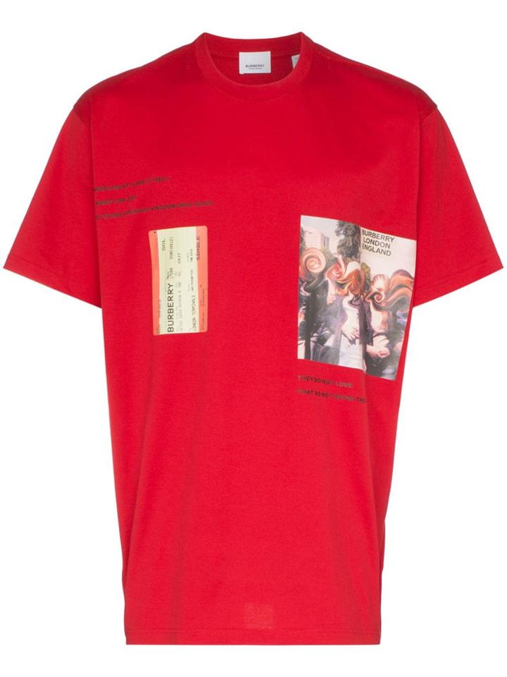 Burberry Drunk Print Cotton T-shirt - Red