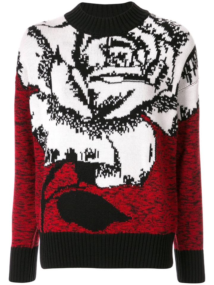 Msgm Intarsia Knit Rose Jumper - Red