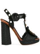 Dolce & Gabbana Embellished Raffia Sandals - Black