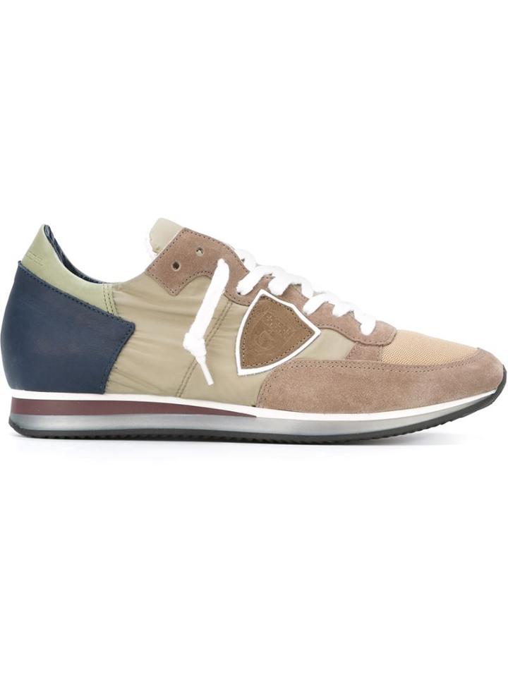 Philippe Model Panelled Low-top Sneakers, Men's, Size: 44, Brown, Leather/nylon/rubber