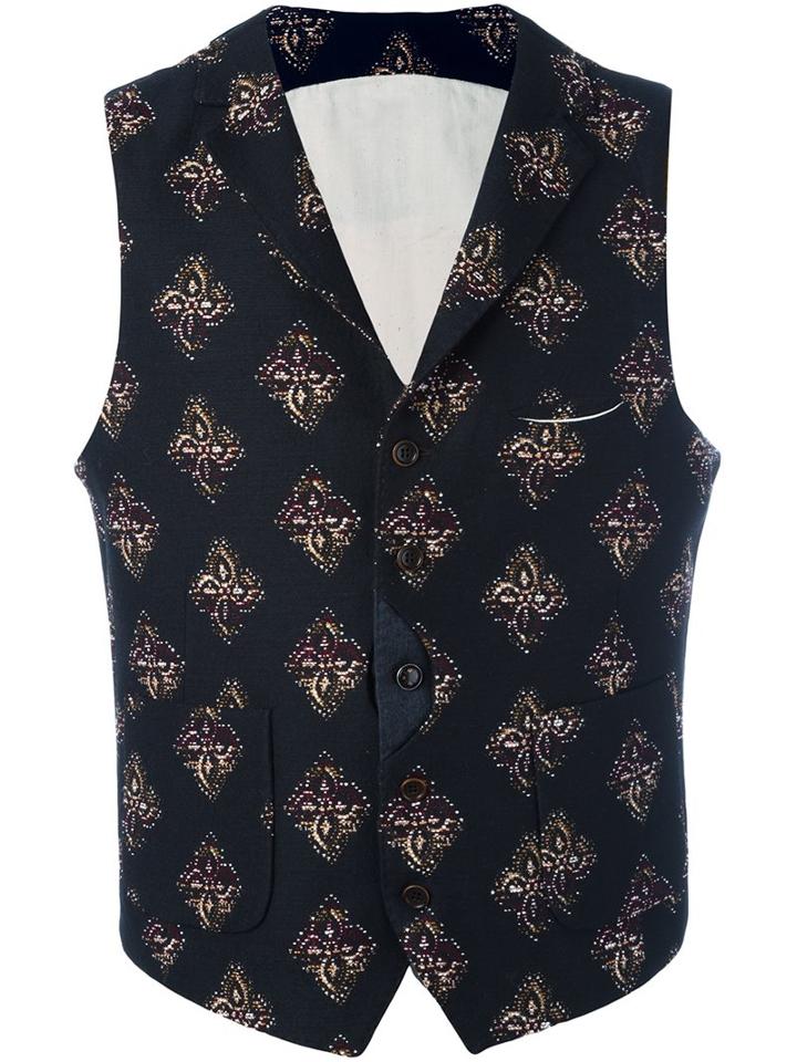 Al Duca D'aosta 1902 Patterned Front Pocket Waistcoat, Men's, Size: 54, Black, Cotton/polyester/other Fibers