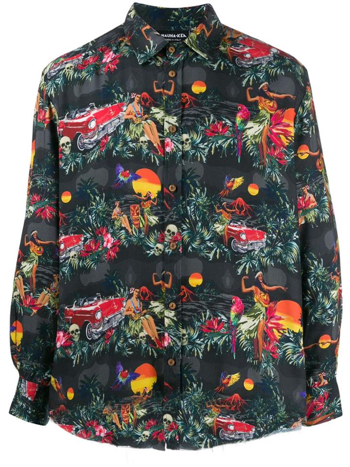 Mauna Kea Hawaiian Motif Printed Shirt - Black