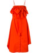 Msgm - Strappy Ruffled Dress - Women - Cotton/spandex/elastane - 42, Women's, Red, Cotton/spandex/elastane