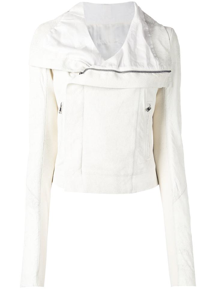 Rick Owens Biker Jacket, Women's, Size: 44, White, Leather/cotton/silk/wool