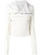 Rick Owens Biker Jacket, Women's, Size: 44, White, Leather/cotton/silk/wool