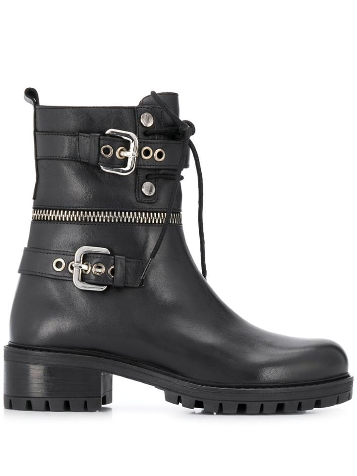 Albano Buckle Detail Boots - Black
