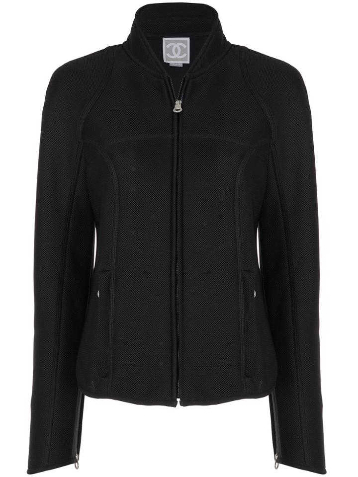 Chanel Vintage Branded Arms Zipped Jacket - Black