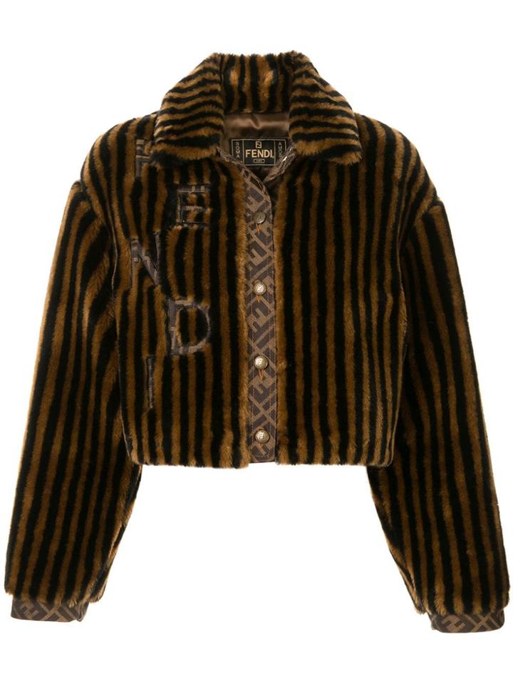 Fendi Pre-owned Striped Faux Fur Jacket - Black