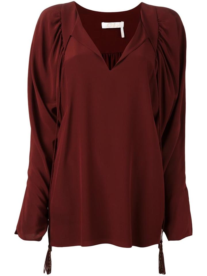Chloé Slit Front Blouse, Women's, Size: 36, Red, Silk