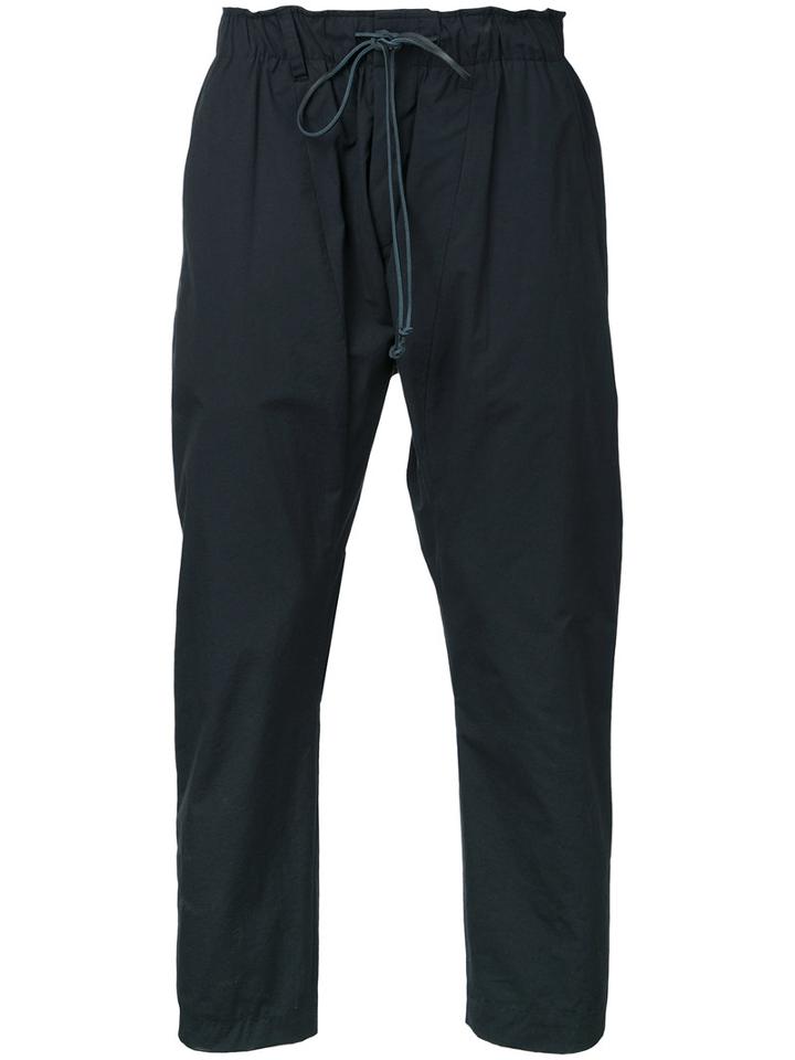 Kazuyuki Kumagai Cropped Drawstring Trousers, Men's, Size: 3, Black, Cotton/nylon/polyurethane