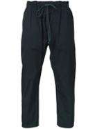 Kazuyuki Kumagai Cropped Drawstring Trousers, Men's, Size: 3, Black, Cotton/nylon/polyurethane
