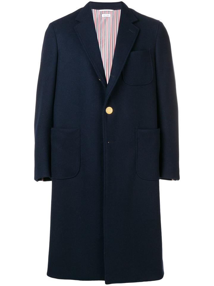 Thom Browne Lace-up Melton Overcoat - Blue