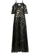 Perseverance London Metallic Teardrop Frill Gown - Black