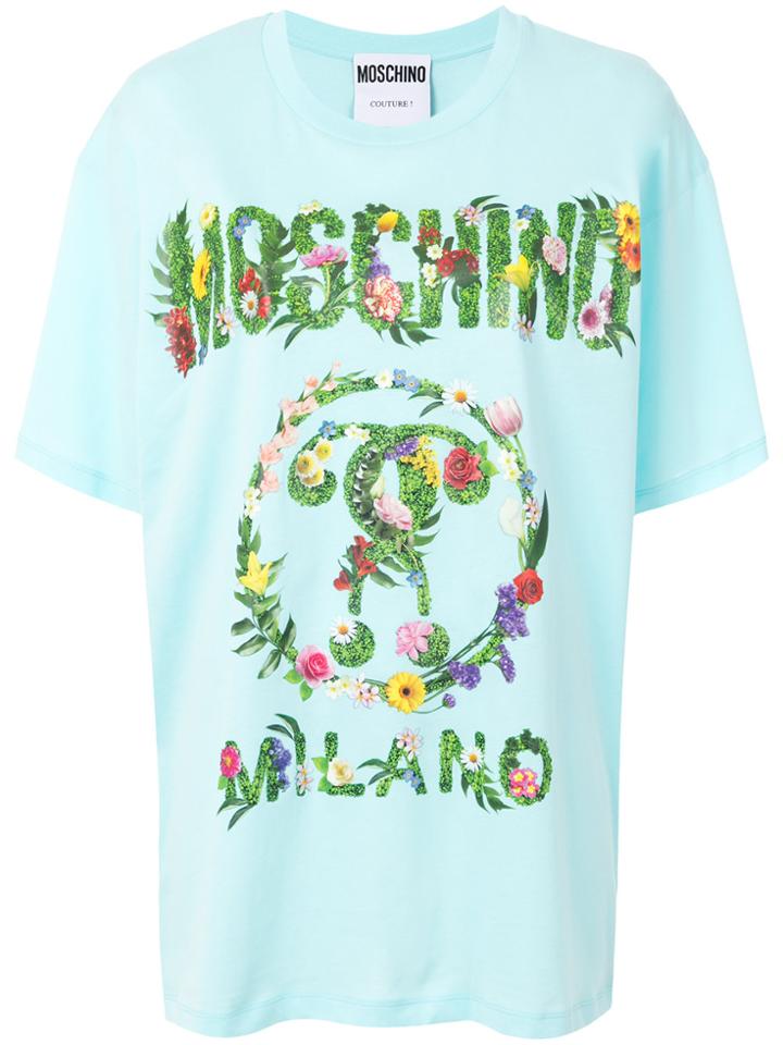 Moschino Graphic Tropical Flower Printed T-shirt - Blue