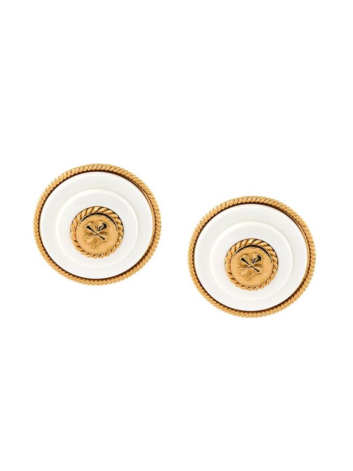 Chanel Vintage Logo Disc Clip-on Earrings, Women's, White