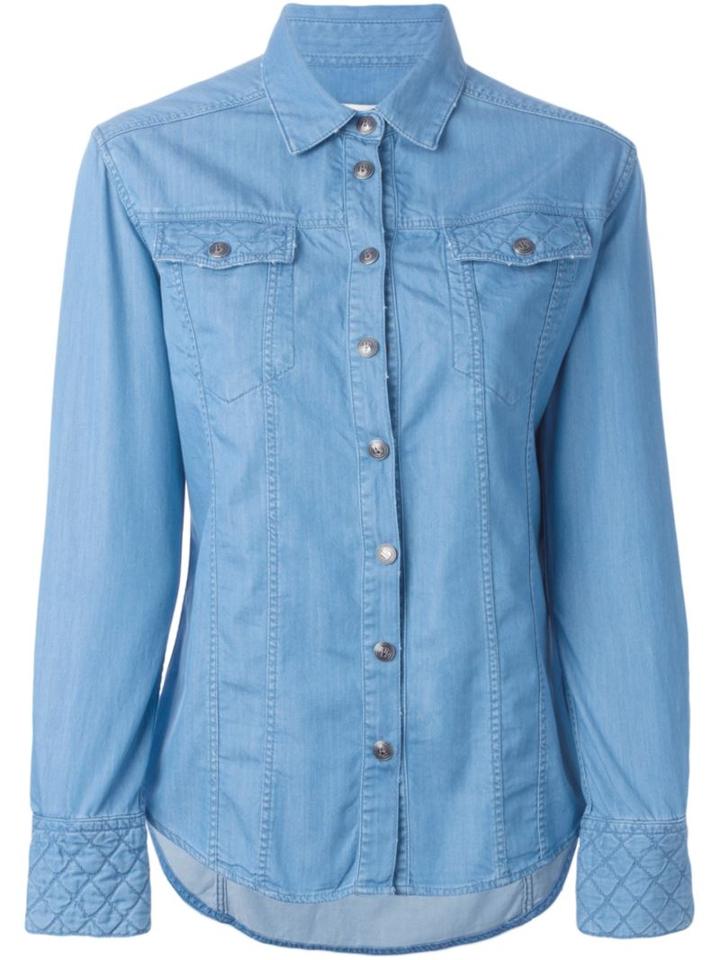 Pierre Balmain Quilted Detail Denim Shirt, Women's, Size: 36, Blue, Cotton/lyocell/modal