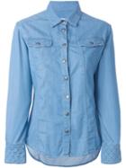Pierre Balmain Quilted Detail Denim Shirt, Women's, Size: 36, Blue, Cotton/lyocell/modal