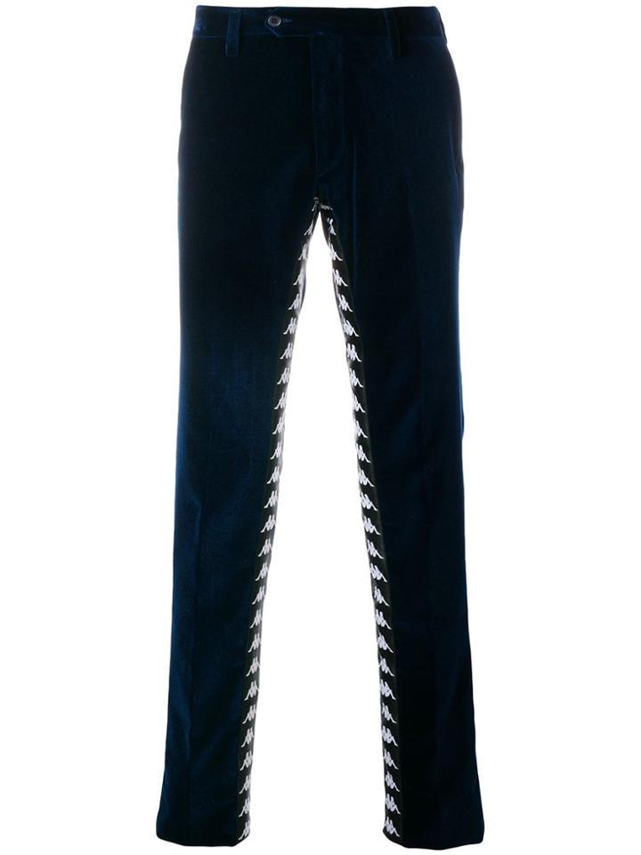 Paura Logo Velvet Slim-fit Trousers - Blue