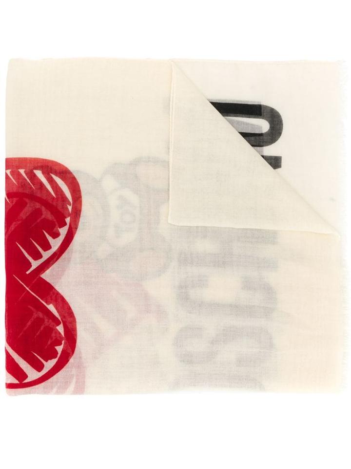 Moschino Teddy Logo Heart Scarf - Red