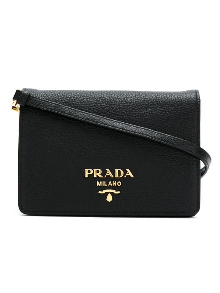 Prada Logo Plaque Crossbody Bag - Black